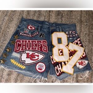 Custom KC chiefs Denim Shorts Travis Kelce